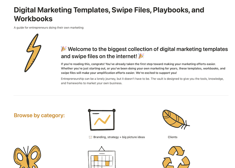 Screenshot of the digital marketing templates library