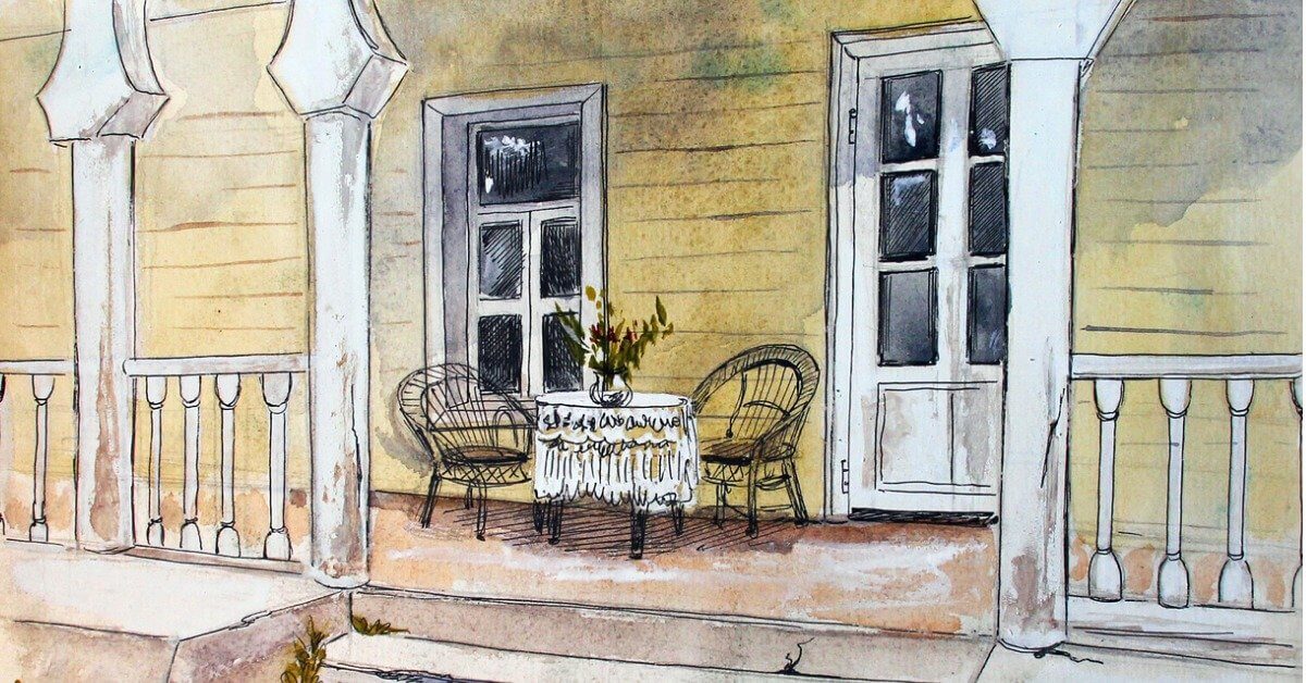 vintage-terrace-watercolor-hand-drawn-illustration-illustration-id692489736